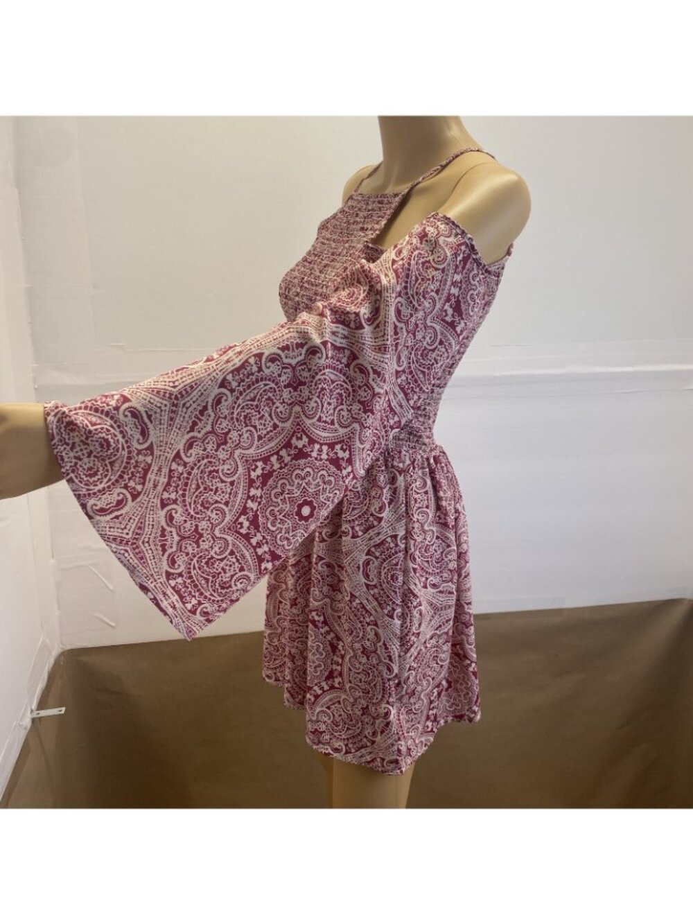 Mi Ami Women’s Smocked Open Shoulder Dress Deep Pink Small Mini Summer Used - Picture 10 of 11